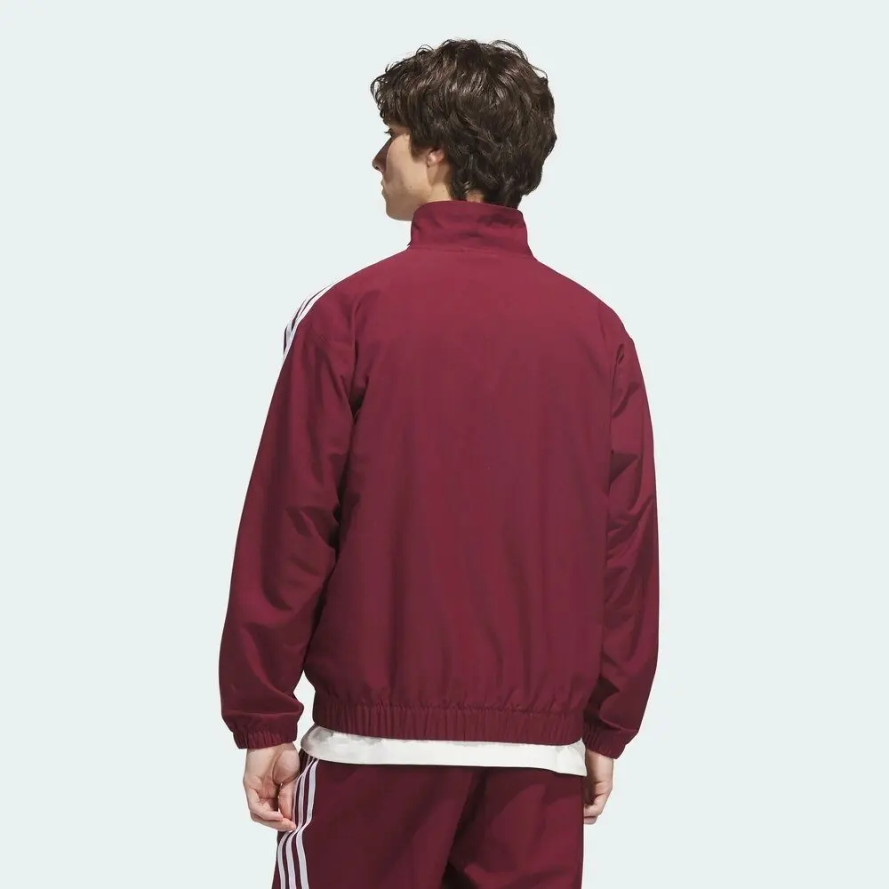 Adidas Originals KS4244 Men's Dark Red Woven Jacket Loose Fit Full Zip Stand Collar 3-Stripes Trefoil Retro Track Top