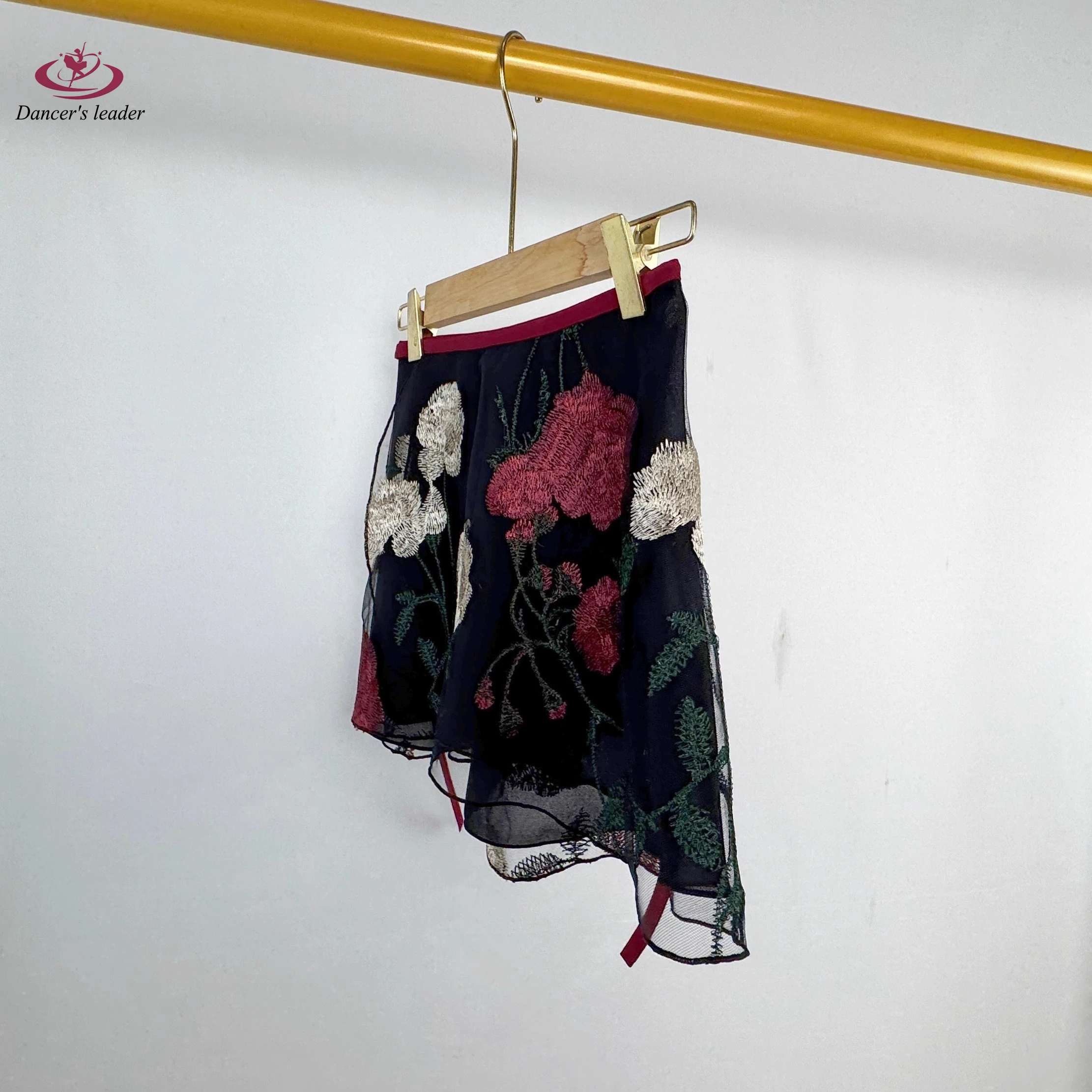 Korte balletrok, dubbel gelaagd kantborduurwerk, dansrok voor dames, gymnastiekoefenrok, lyrische balletrok voor volwassenen