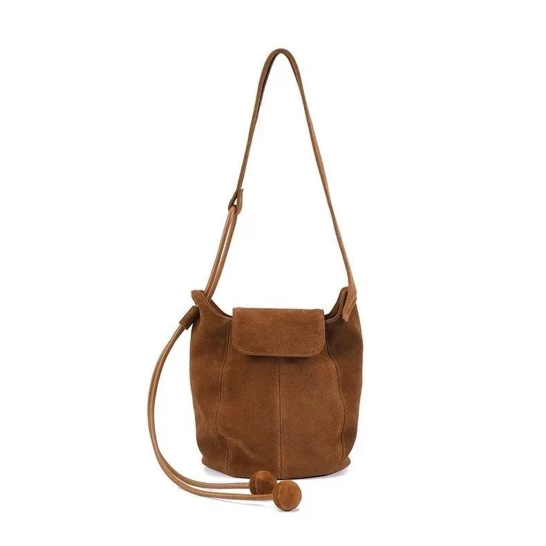 

Retro Suede Leather Bucket Bag for Women High Level Textured Classical Niche Design Single Shoulder Underarm Crossbody Bags