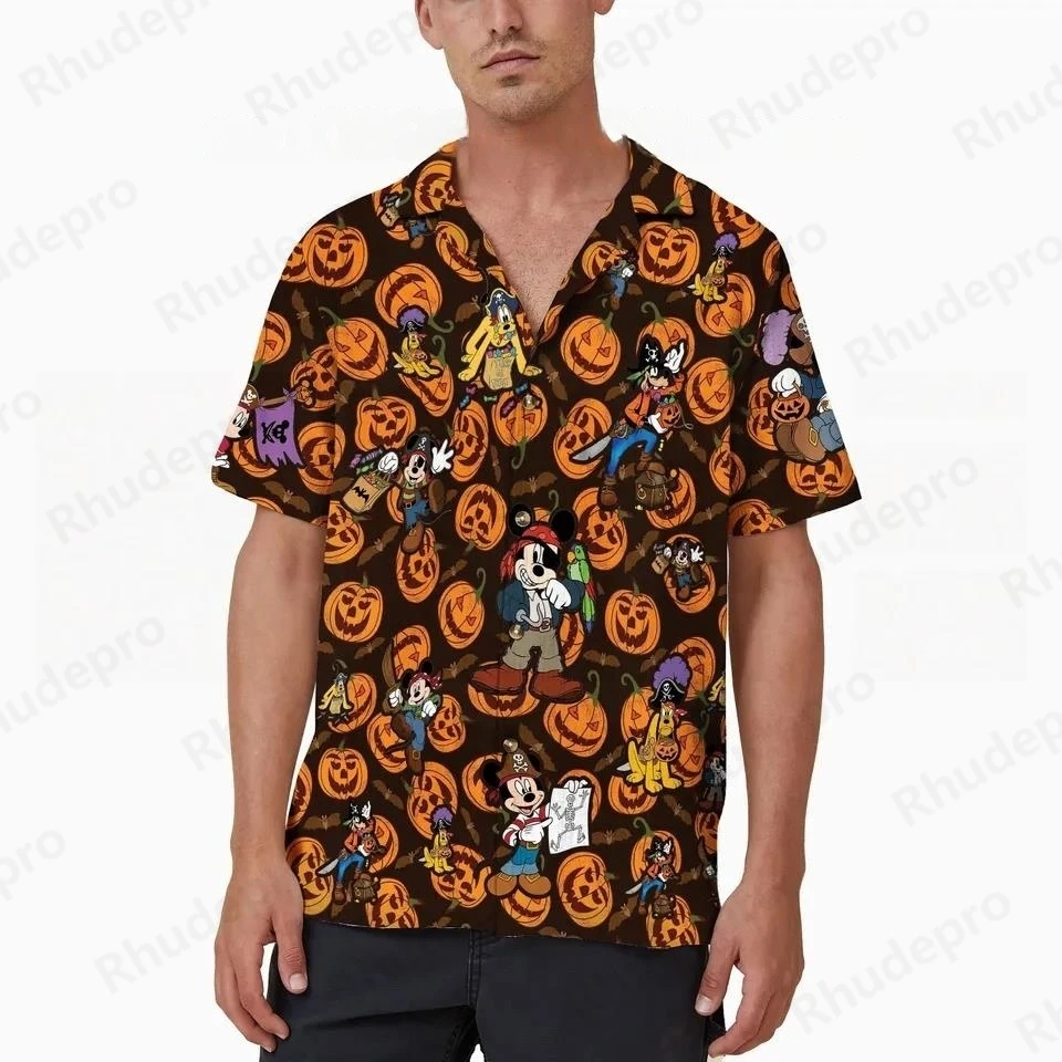 

Disney 2025 New Skeleton Disney Hawaiian Shirt Mickey's Not So Scary Halloween Hawaiian Shirt Men's Lapel Short Sleeve Slim Fit