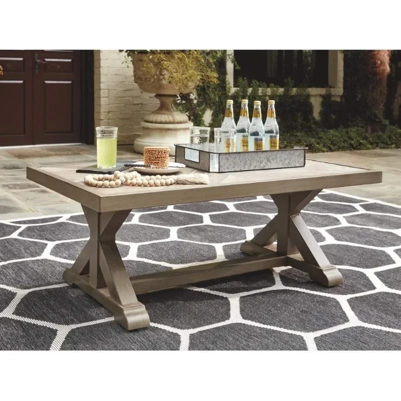 home.Beachcroft Outdoor Rectangular Porcelain Top Coffee Table, Beige