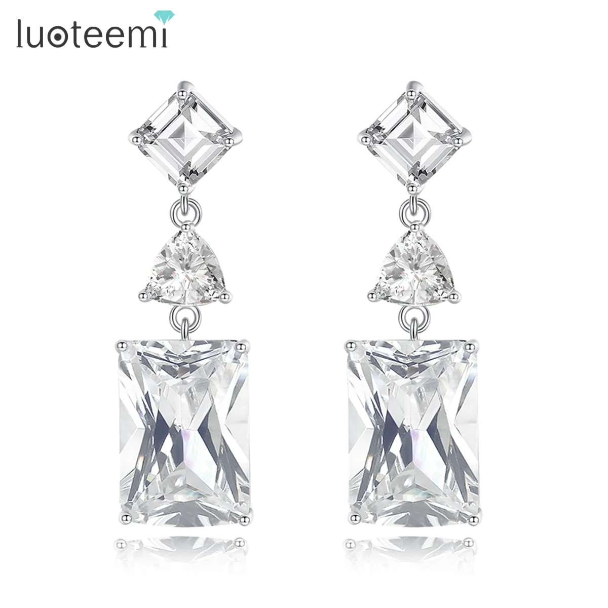 LUOTEEMI Romantic Big Square Water Drop Cubic Zirconia Drop Earring for Women New Dangle Dazzling Wedding Bridal Accessories