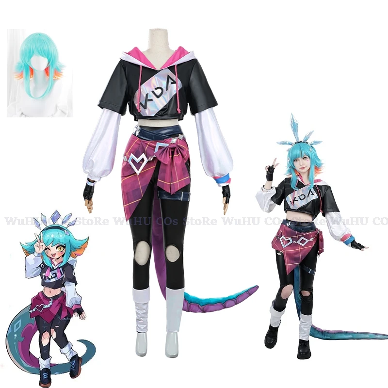 Game LOL KDA Neeko Cosplay Costume Women Super Fan Neeko Costume Women Halloween Party Suit Full Set With Tails