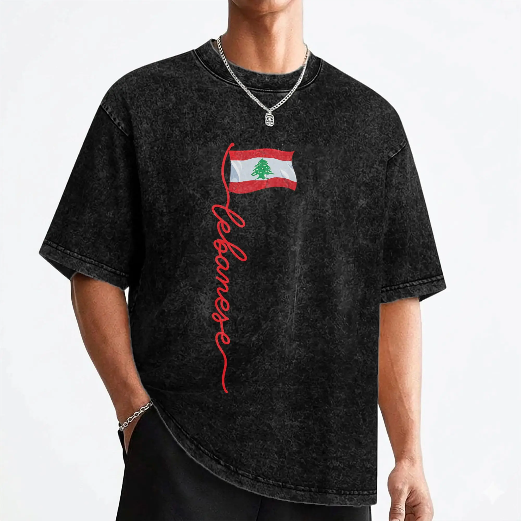 Lebanese Lebanon Flag T Shirt Washed 100% Cotton Street T-Shirt  Vintage Men Women Streetwear Graphic Printed Tee Shirt
