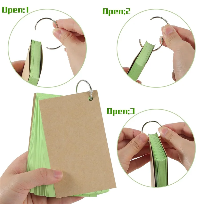 A59E-600 pièces cartes d'index multicolores cartes de révision avec 6 anneaux de reliure cartes Flash papier Kraft cartes Flash doublées enregistrement C