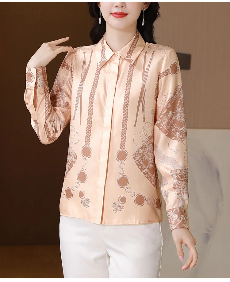 ZAROY Chain Printed Luxury Women Shirt Long Sleeve Lapel Button-up Slim Female Shirt Elegant OL Blouses Streetwear Camisas Blusa