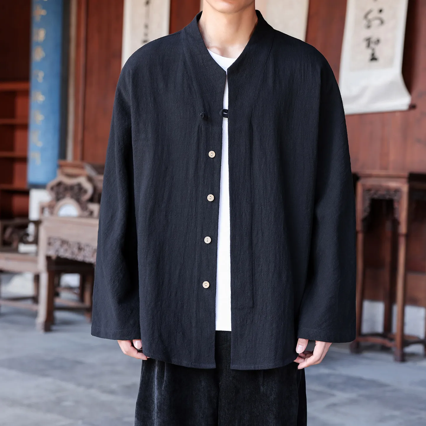 Shirts Men's Chinese Style Solid Color Hanfu Traditional Jacket Inner Wear Taoist Costume Cotton Tang Dynasty Hanfu Shirts Men's