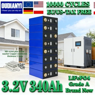 بطارية قابلة للشحن 3.2 فولت 340 أمبير في الساعة من الفئة أ Lifepo4 - 10000 دورة، حزمة بطارية DIY 12 فولت 24 فولت 48 فولت لمخيم عربة الجولف الشمسية RV EV