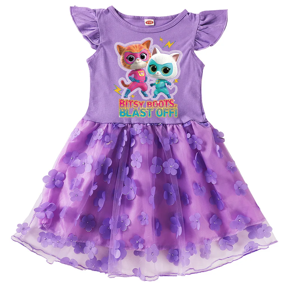 

Superkitties Clothes Kids Summer Sleeveless Casual Dresses for Girls Super Cats Dress Children Princess Party Mesh Tutu Vestidos