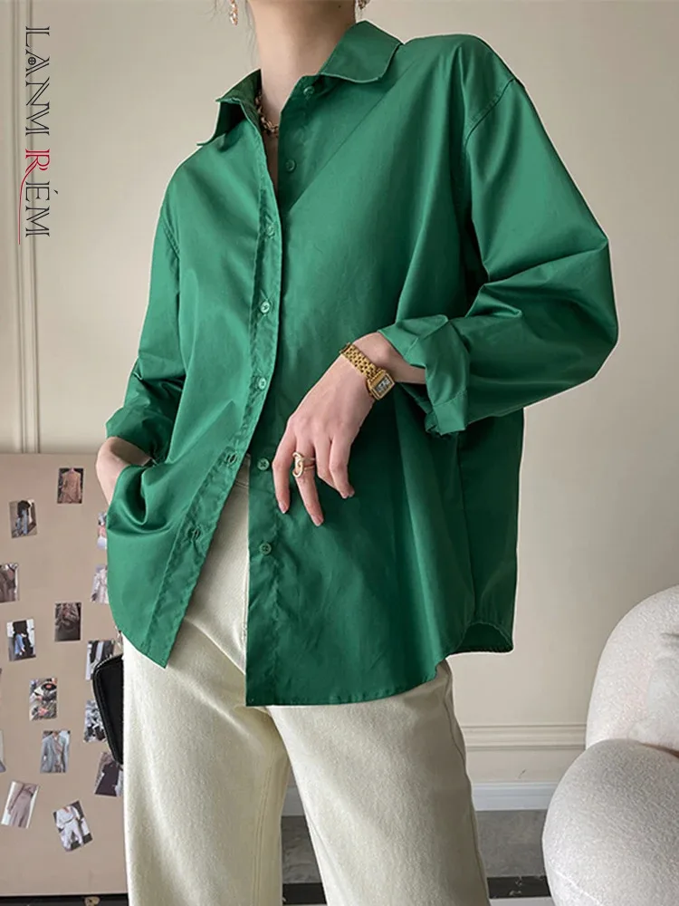 

[LANMREM] Minimalism Shirt Women Lapel Single Breasted Long Sleeve Office Lady Blouses Fashion Top 2024 Autumn New 26D9969