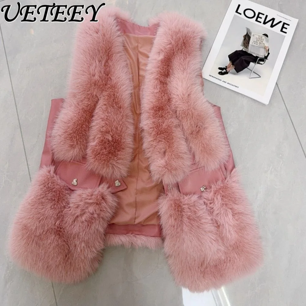 

Новинка 2025 года, зимняя толстая свободная утягивающая универсальная черная шуба без рукавов, женская роскошная пушистая пушистая жилетка, женская куртка