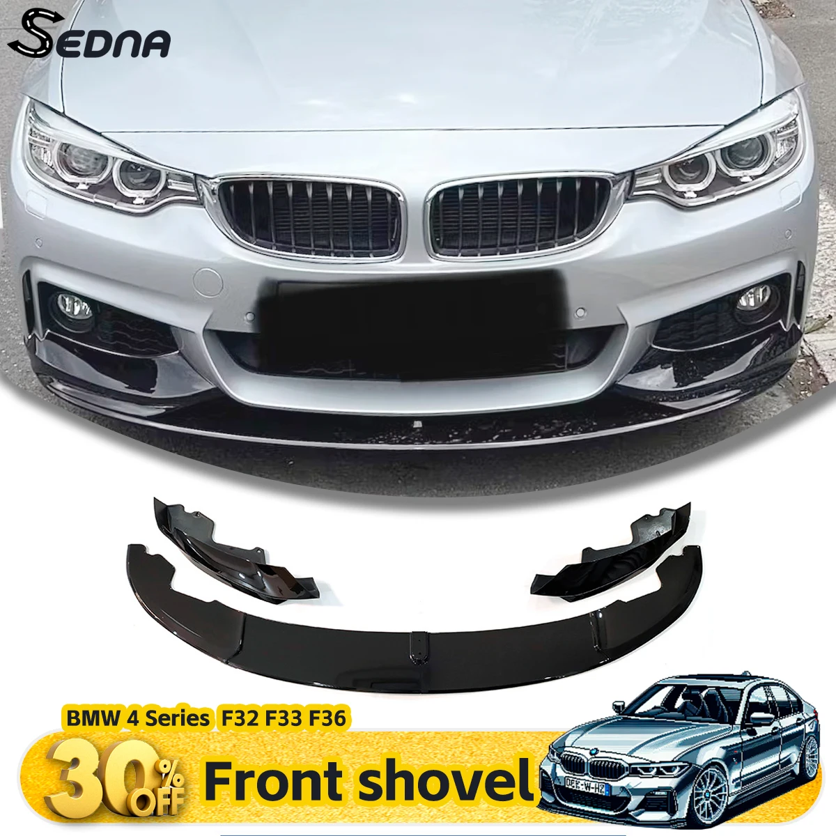 

Front Bumper Lip Diffuser for BMW 4 Series MP F32 F33 F36 420i 430i 420d M440i 2014 to 2020 Black Spoiler Lip Splitter Car Body