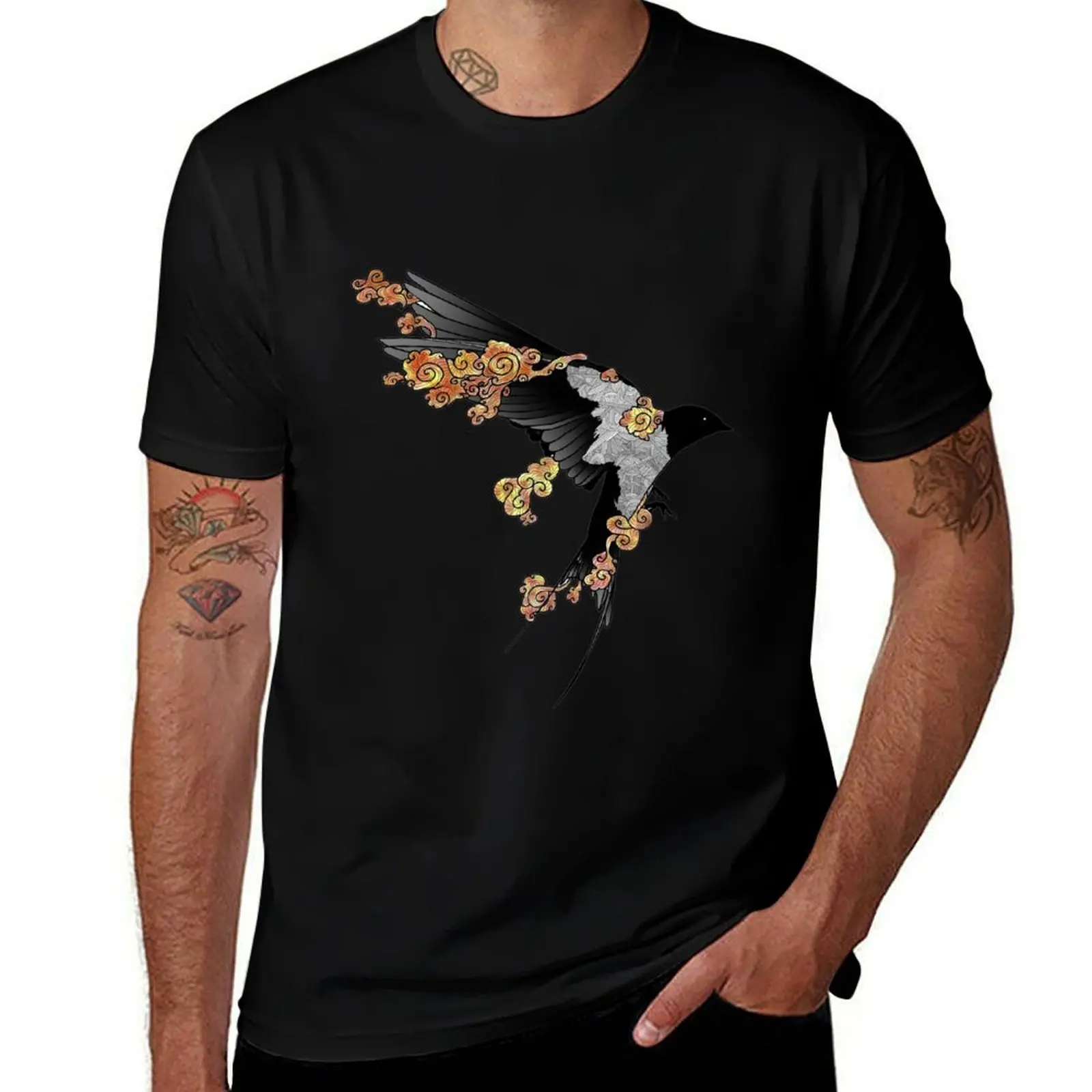 Abstract Swallow T-Shirt Comfortable Basic Crew Neck Tee T-Shirt