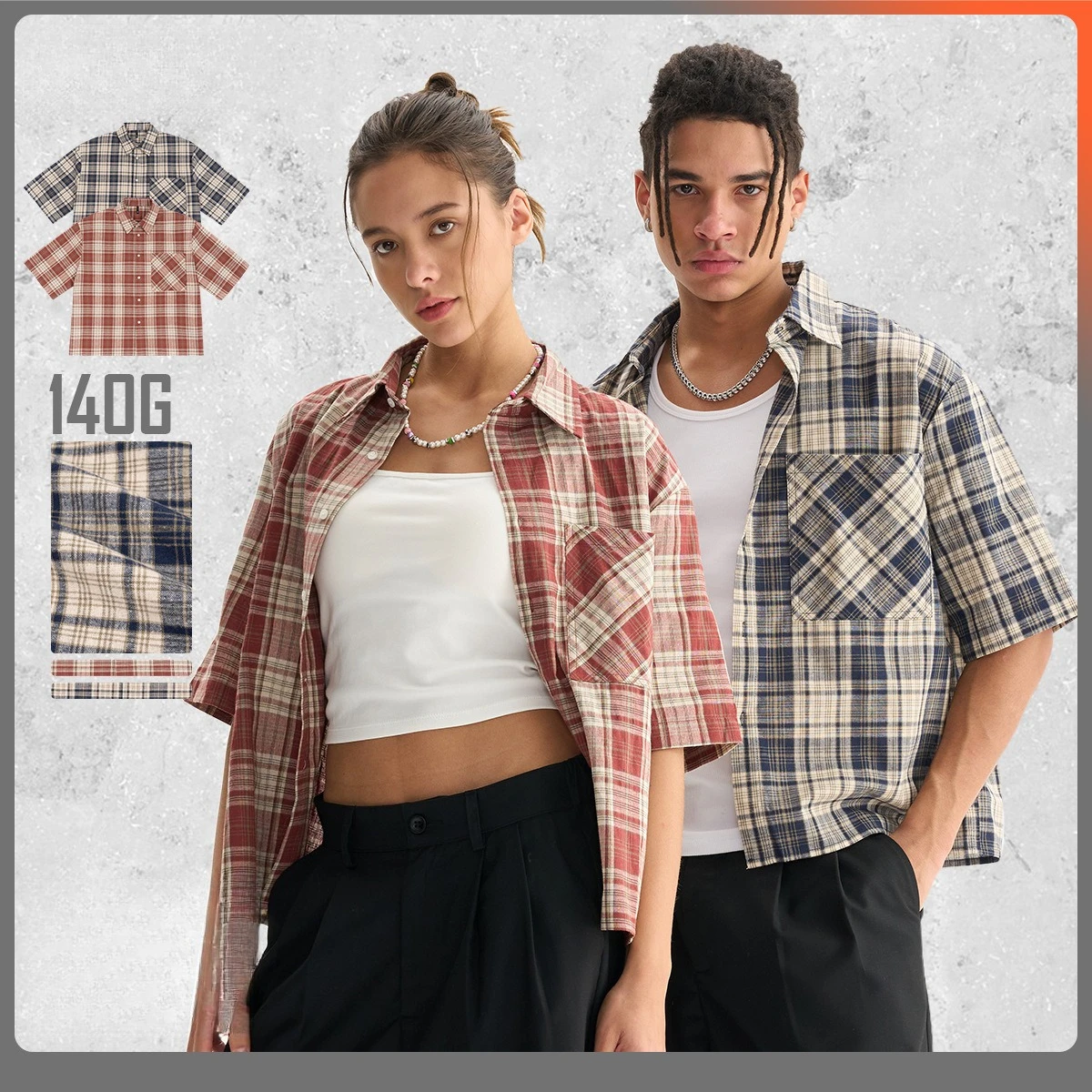 

2026 New Cotton Plaid Short Sleeved Shirt for Men Summer Fashion Casual Loose Short Couple Shirt Japan Korean Streetwear