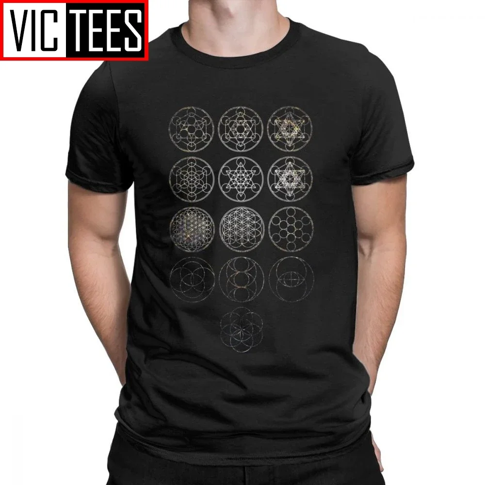 13 Circles Tight Cluster Galaxy Sacred Geometry T-Shirts Men Magic Mandala Vintage Cotton Tee Shirt Short Sleeve T Shirt