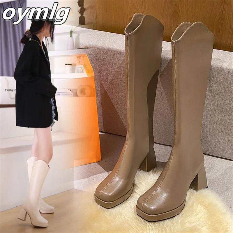 Large size high boots for women in winter new thick heels, high heels long boots  back zipper fashionable women's boots in stock