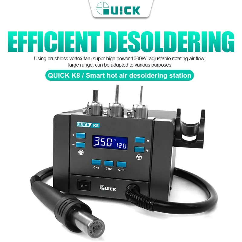 QUICK K8 1000W Hot Air Station Hot Air Blower Welding Soldering Station Heat   110V 220V for SMD SMT BGA Welding Repair view 3