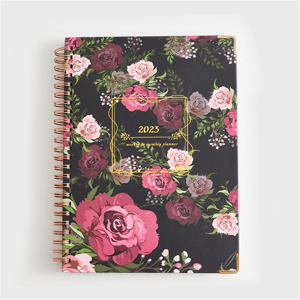 2023 365 Days Schedule Book A5 Coil Notepad Creative Flower Pattern Planner Reminder Timetable Desk Dates Diary Planner Notebook