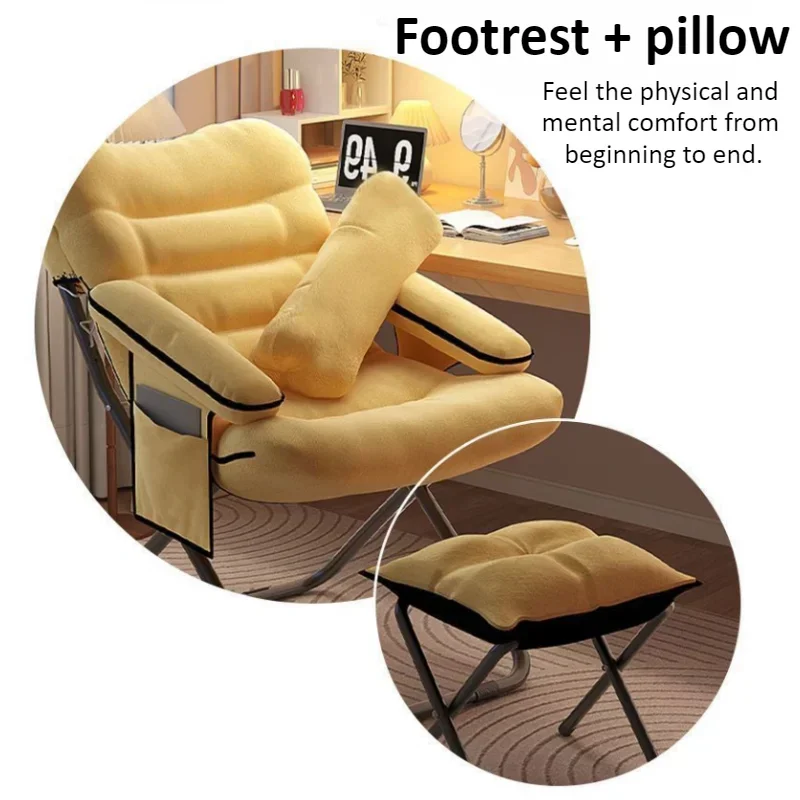 Armchair Lounge Chair with Pillow Adjustable Backrest Footstool/Side Pockets Reading Lazy Chairs for College Student Dormitory