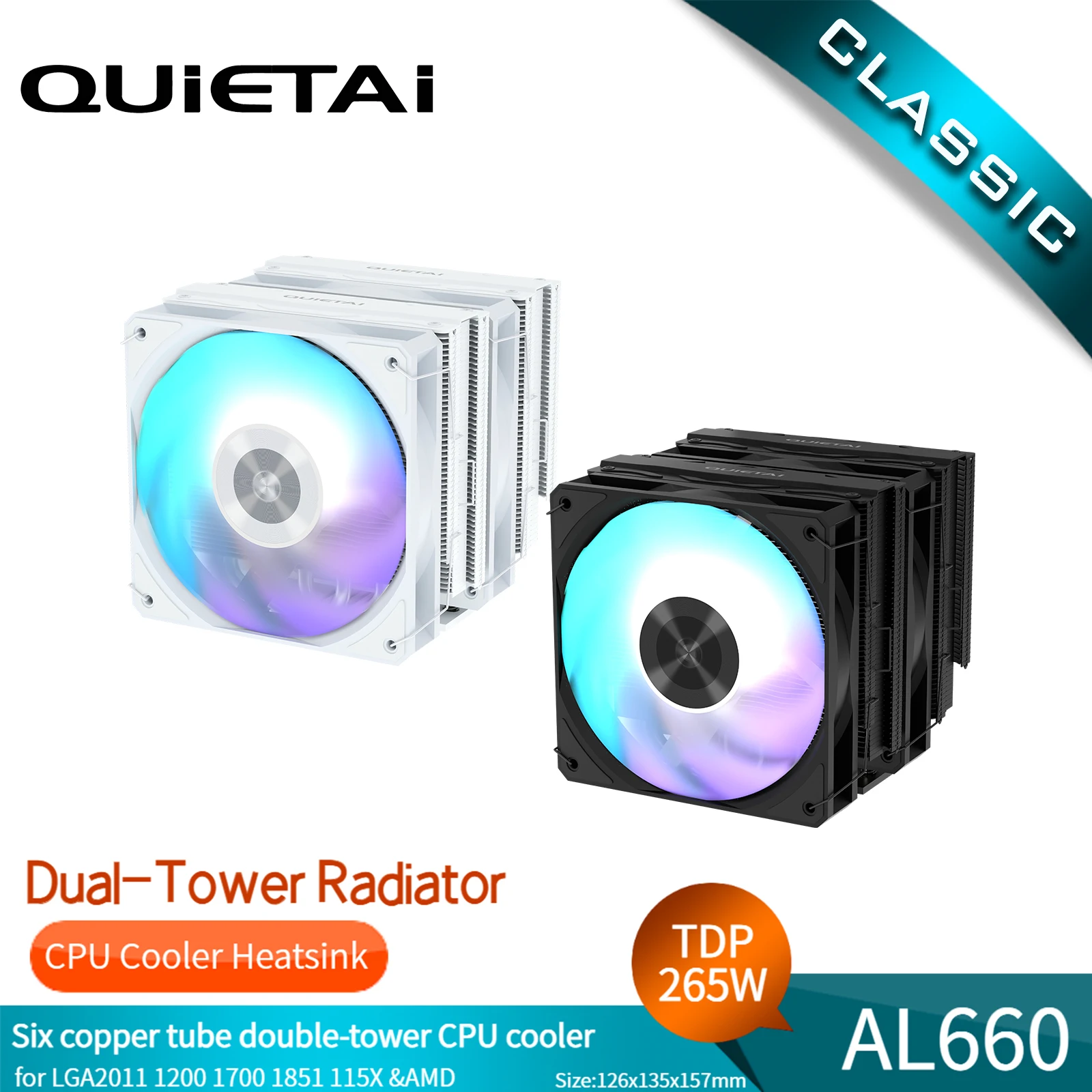 

QUIETAI AL660 CPU Cooler with Six Copper Tube Double-Tower for LGA2011-1200-1700-1851-115X & AMD4/AMD5