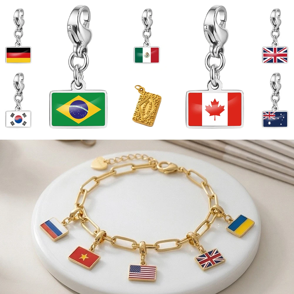 Silver Color Flag Pendant For Women Men Flag Charm Bracelet DIY Making Jewelry Accessories Wholesale 2026