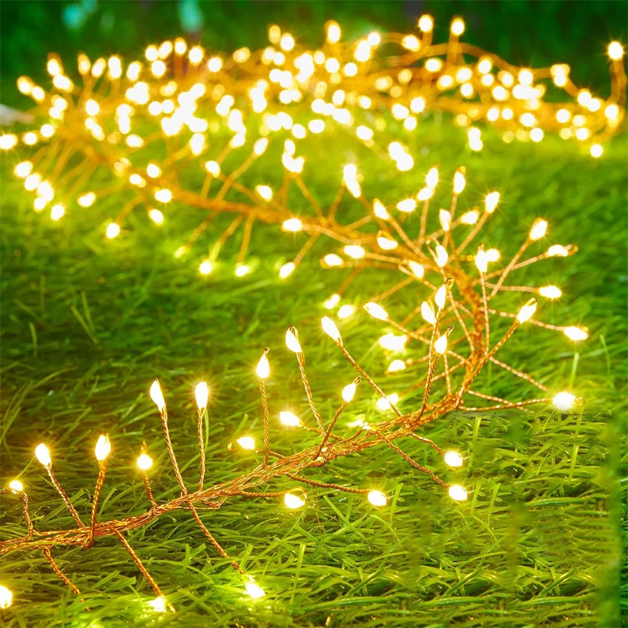 200/400 LED Christmas Cluster Light With Remote Outdoor Firecracker Fairy Light Copper Wire String Light Garland For Tree Wreath