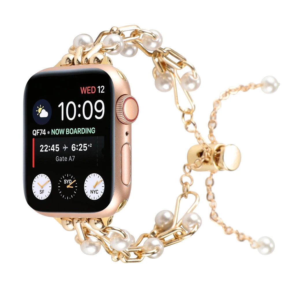 Correa de Metal con perlas de lujo para Apple Watch, pulsera Ultra de 49mm, 44mm, 40mm, 45mm, 41mm para mujer, iWatch series 7 3 SE 6 8