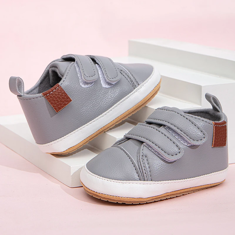 New Fashion Solid Retro PU Sneakers Boys Girls Baby Soft Rubber Sole Breathable Walking Shoes 0-18 Months