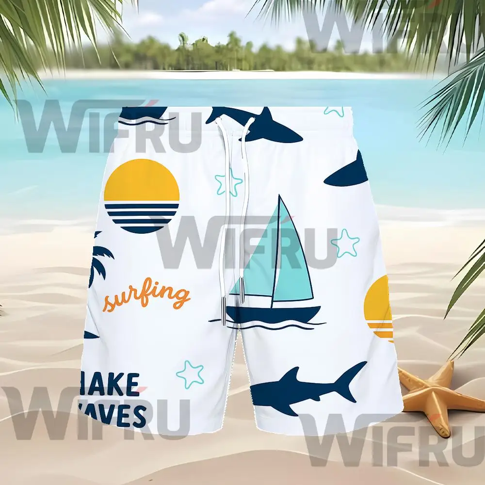 WIFRU Men's Breathable Holiday Hawaiian Beach Shorts Classic Palm Tree Pattern Casual Shorts Summer Loose Drawstring Swim Trunks