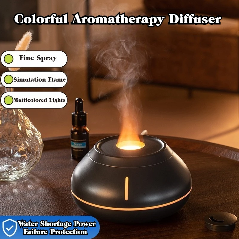 Romantic Flame Effect Aroma Diffuser Humidifier USB Quiet Household Decorative Night Light for Bedroom and Office