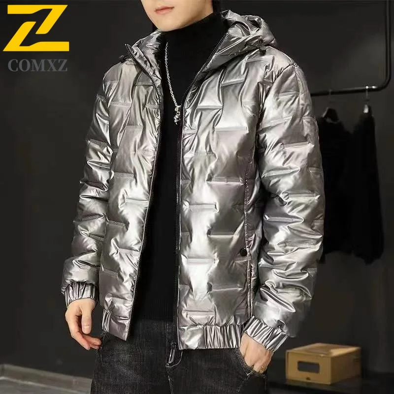 

COMXZ Men Bread Jacket Hooded Stand Collar Windproof Shiny Surface Outdoor Hiking Padding Coat Winter Warm Ski Parker Coat