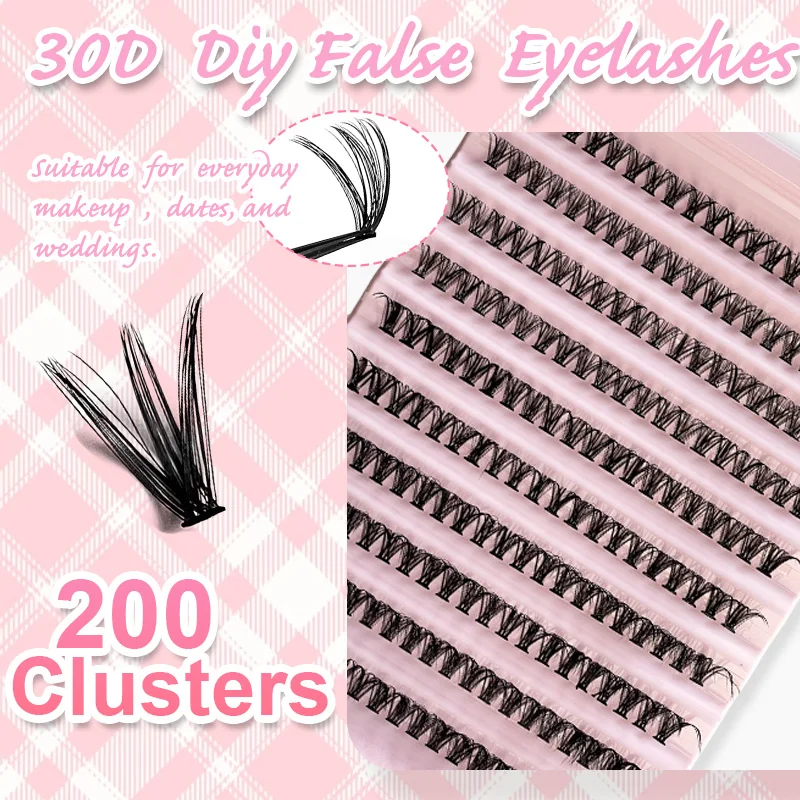 Einzelne Wimpern, Wimpernbüschel, 8–16 mm, 200 Stück, Cluster-Wimpern, natürliches Aussehen, gemischtes Tablett, DIY-Wimpernverlängerung, Volumen-Wimperncluster