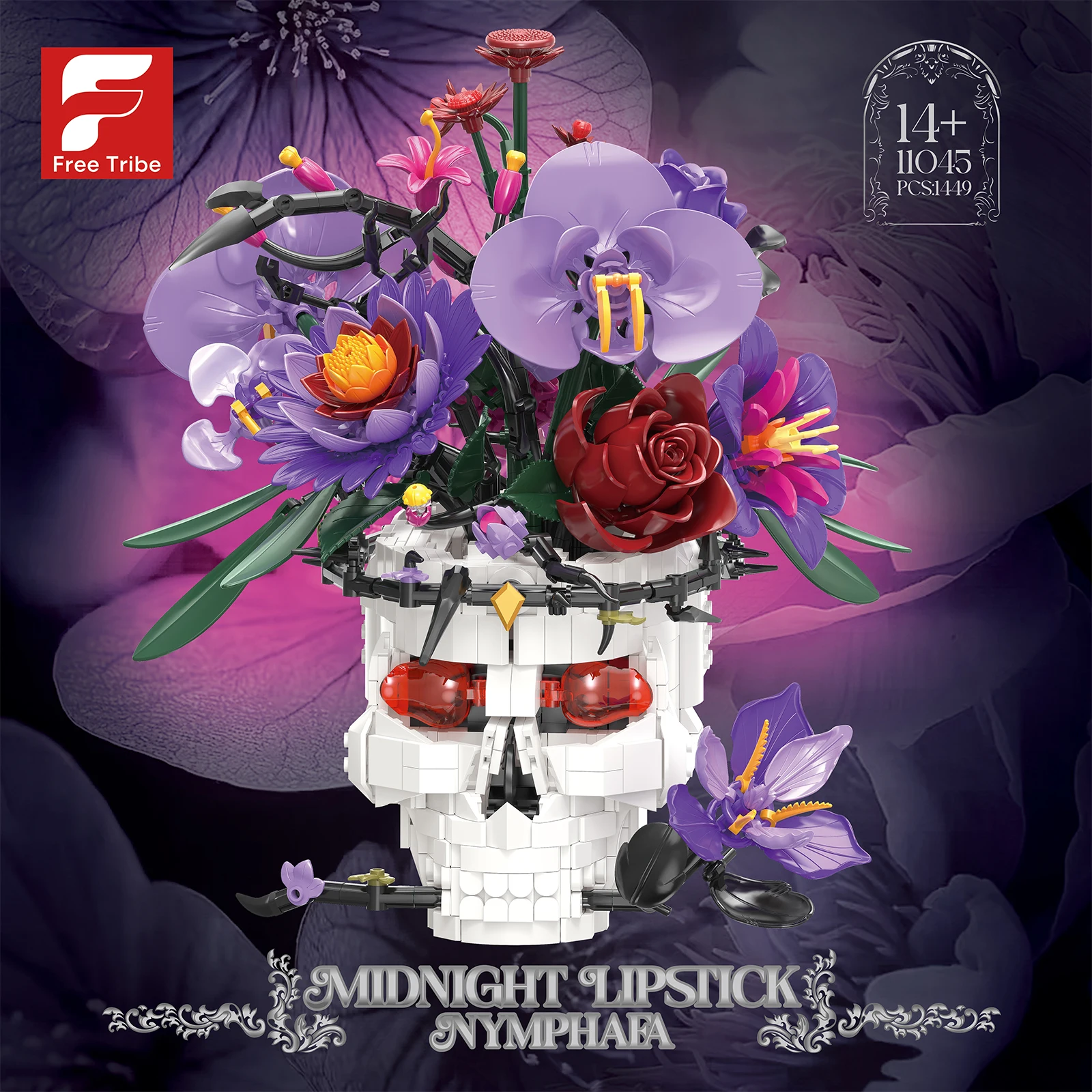

Skull Head Rose Model Building Blocks Kit Creative Gothic Skeleton Flowers Assembled Toys Ornaments for Festival Party Decorate