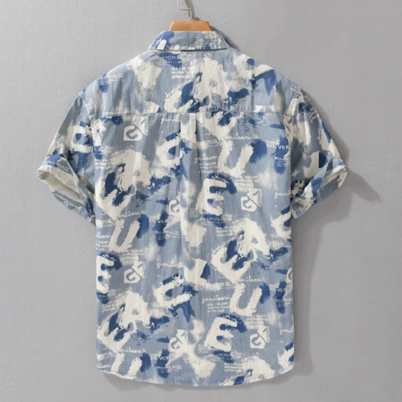 2024 Summer New Beach Printed Pure Cotton Short Sleeve Shirts Men Clothing Casual Simple Thin Soft Streetwear FY545