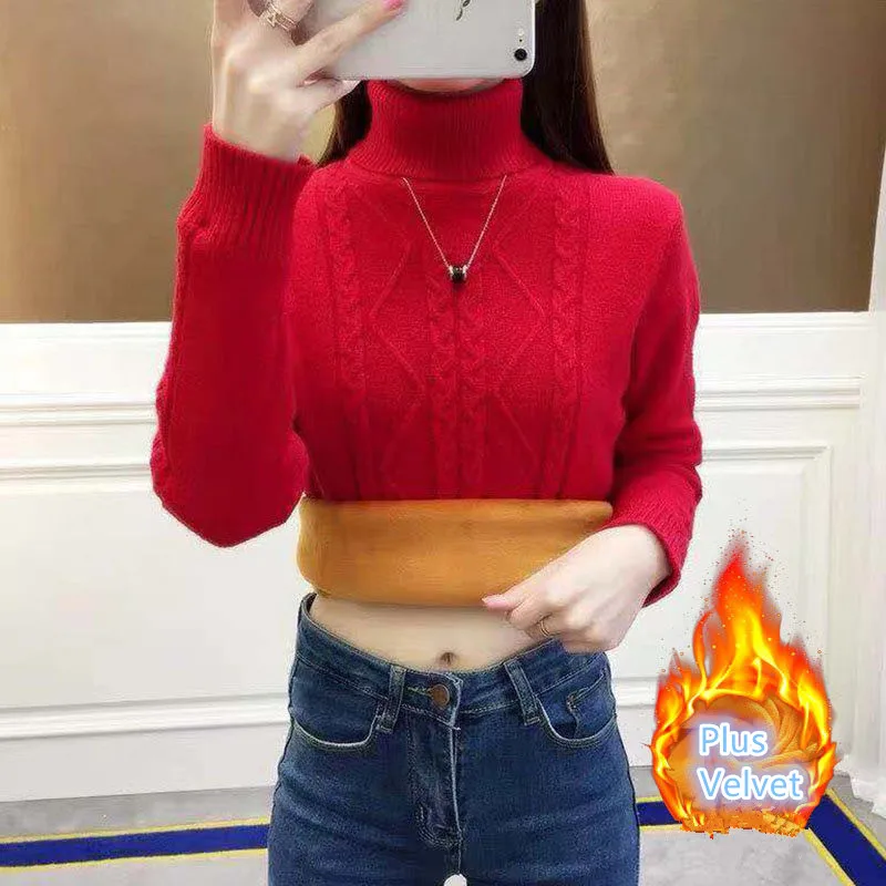 Fdfklak-سترة نسائية محبوكة بياقة دائرية وأكمام طويلة ، بلوفر أحادي اللون قاع ، سترة غير رسمية من الصوف المبطن ، خريف