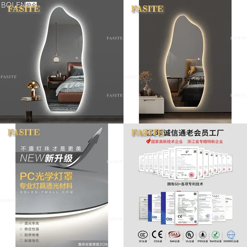 For Irregular Smart LED Dressing Mirror Light Luxury Full Body Wall Mounted Home Decor Ins Style Modern Design