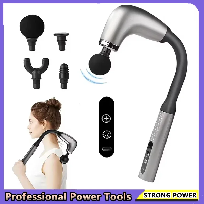 

Fascia Gun with Extended Handle and Elbow for Self-assist Massage of the Upper and Lower Back Muscle Relaxation and Massage Done