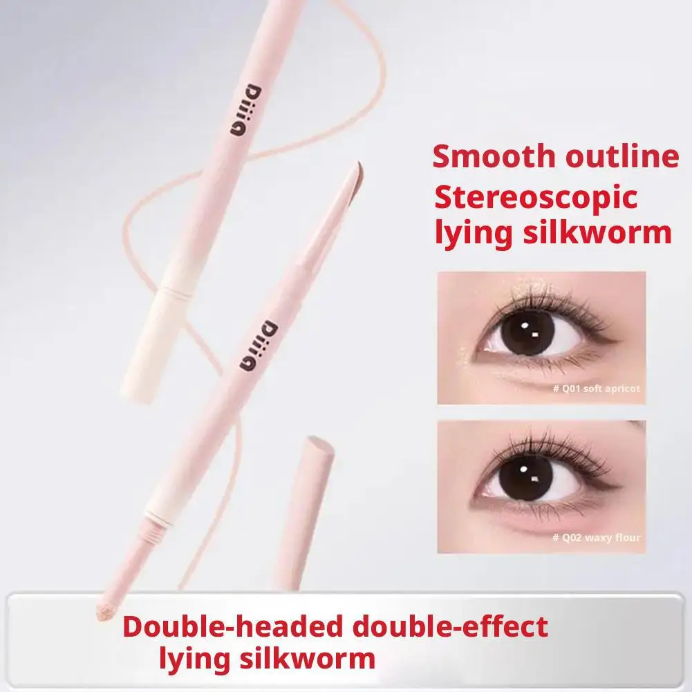 Cabeça dupla fosco rosa deitado seda caneta à prova dwaterproof água natural coreano lápis maquiagem cosmética sombra brilho la d1k0
