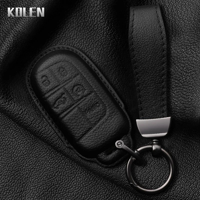 Leather Car Key Case Cover Shell For Jeep Renegade Compass Grand Cherokee For Chrysler 300C Wrangler Dodge Key Protector Holder