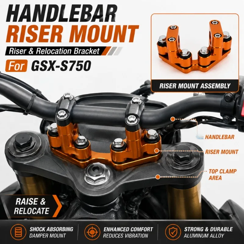 Motorcycle Handlebar Riser Mount Shock Absorbing Relocation Clamp Bracket for GSX-S750 Handlebar Accessories
