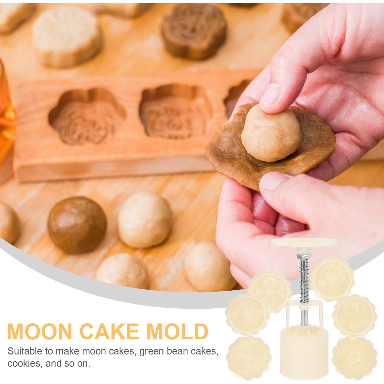 

1Set Moon Cake Mold Handmade Mid-Autumn Festival Reusable Press Mold DIY Baking Tool Moon Cake Maker Kitchen Gadget