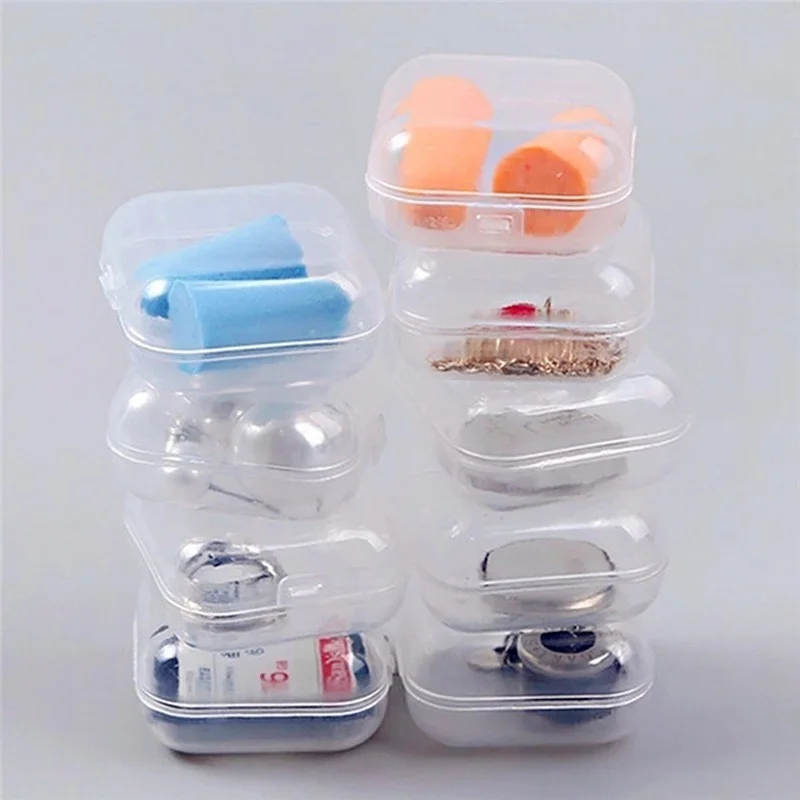 Mini Jewelry Boxes Square Clear Plastic Earrings Storage Case Container Earplug Ring Beads Packaging Box Small Items