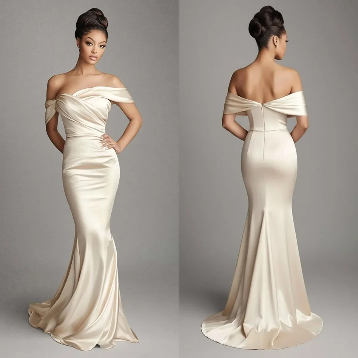 Elegant Off The Shoulder Satin Mermaid Long Bridesmaid Dresses Plus Size Ruched Floor Length Maid Of Honor Wedding Dresses