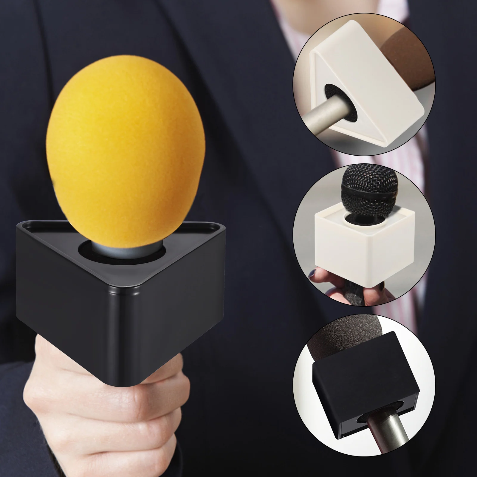 

1 set Cube Mic Stand Abs Triangular Microphone Logo Station For Interview Portable Durable Flag Display Mic Interview