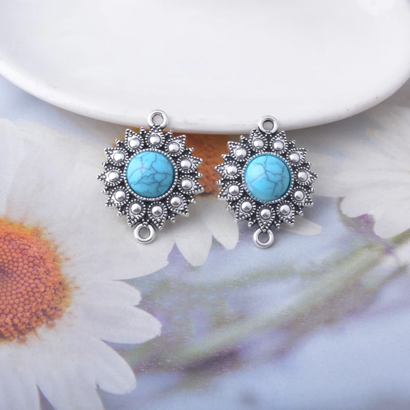 10 Stück Bohemian-Stil Antik-Silberfarbene Acryl-Doppel-Loch-Verbinder-Anhänger Zinkmetall-Ohrringe Anhänger Zubehör DIY-Schmuck – Detail 8