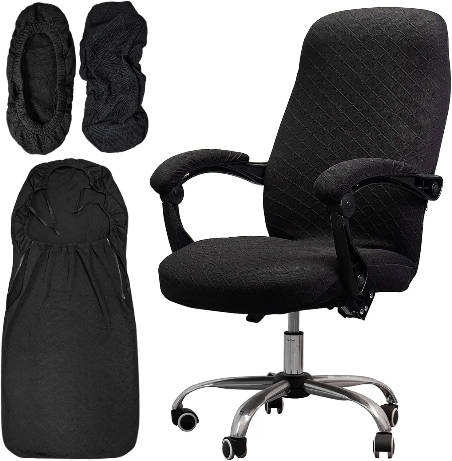 Universal Stretch Office Chair Cover with Armrest Covers, Computer Desk Slipcover in Black (Size L)