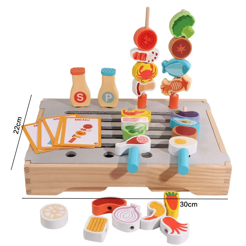 Wooden Pretend Play Kitchen Play House Simulation Food Simulated Barbecue Set Exquisite Cognitive Pretend Cooking Children