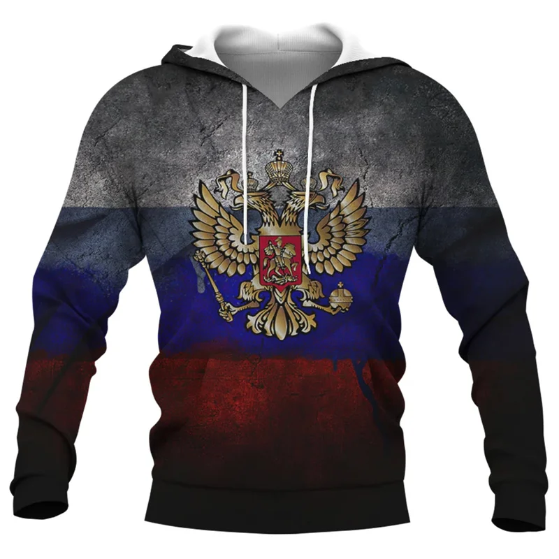 Vintage Russia Hoodie For Men Hooded Sweatshirts Russian Flag Print Hoodies Tops Oversized Harajuku Pullovers Casual Streetwear