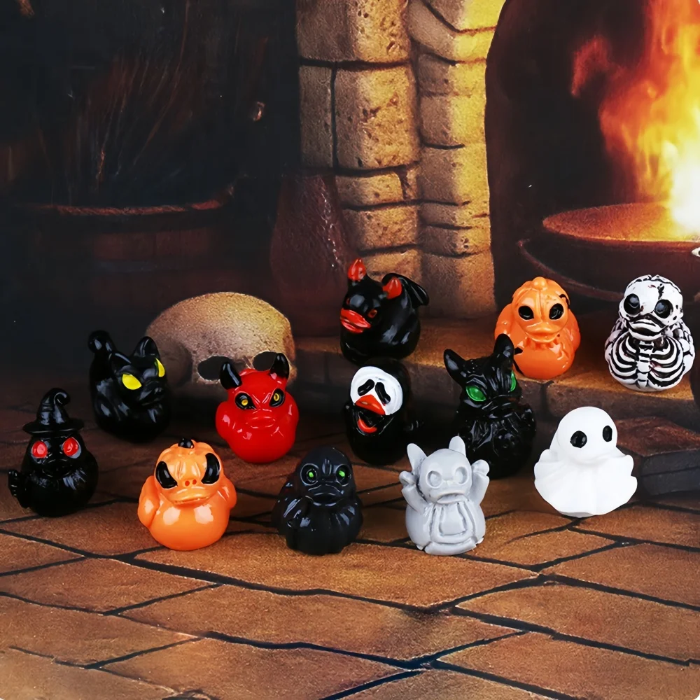 10/100 Stück Halloween Mini-Enten-Figuren, Teufel-Geist-Schädel aus Kunstharz, Winzige Gruselige Statuen, Großpackung für Party-Dekoration und Geschenke – Detail 12