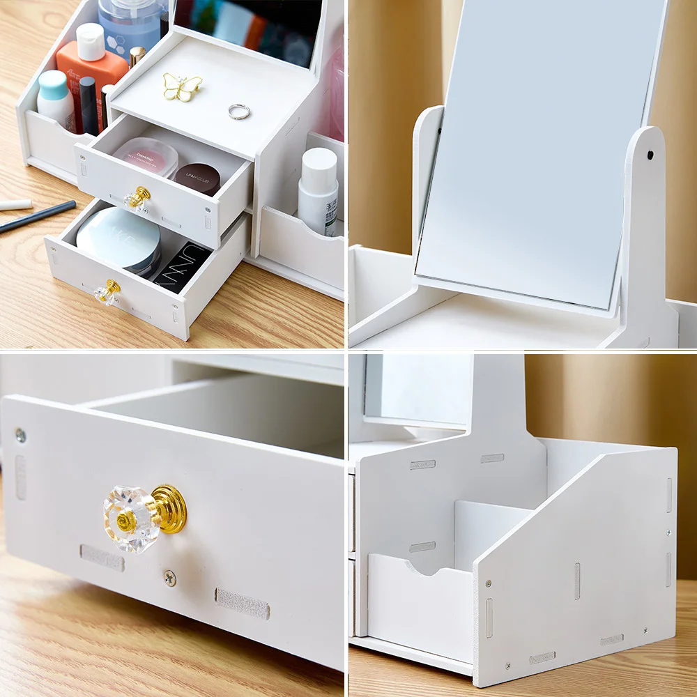 New Contains Mirror Drawer Makeup Storage Box Dormitory Finishing Plastic Shelf Cosmetics Skin Care Dressing Table Desktop